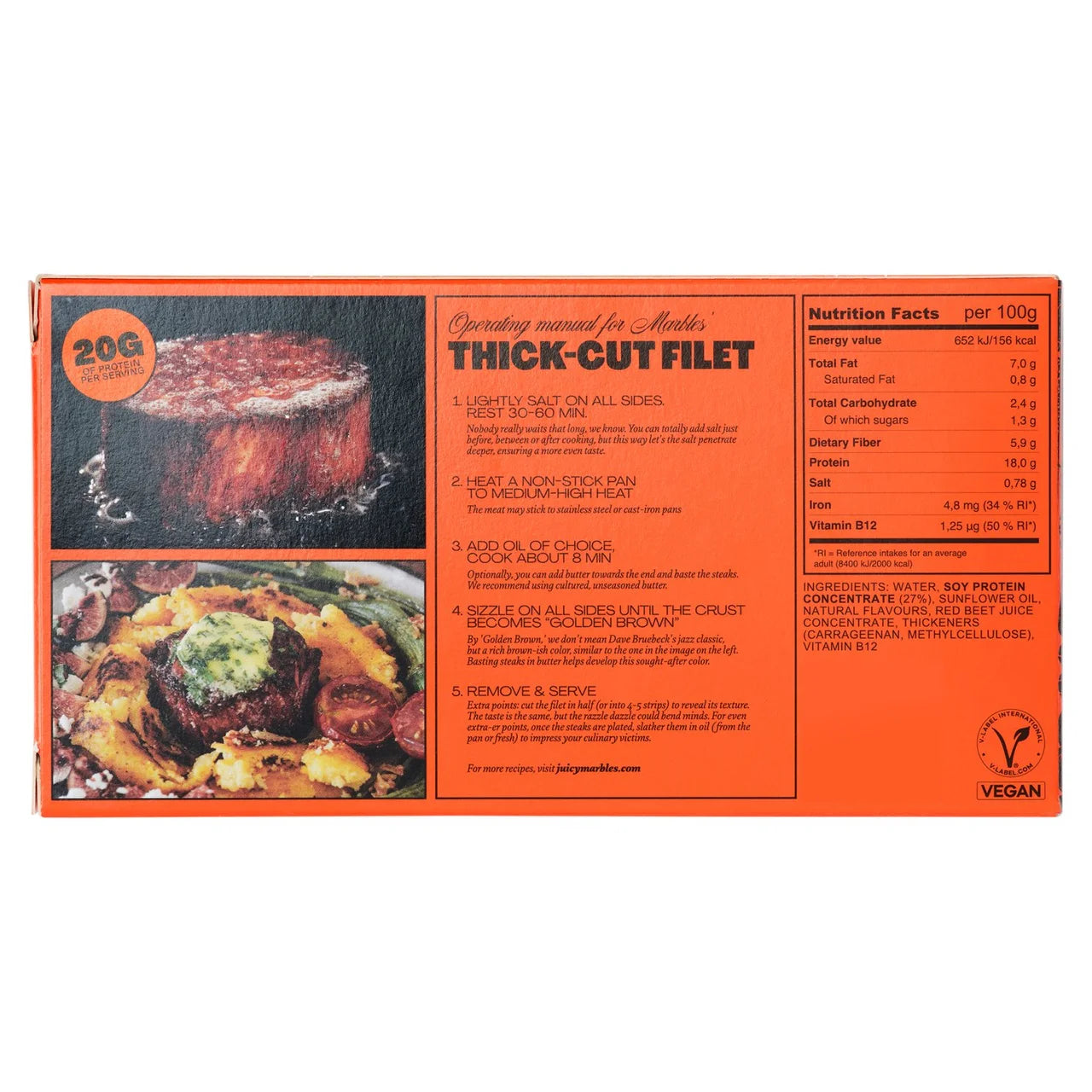 Juicy Marbles 2x Thick-Cut Filet Plant-Based Steaks 226g